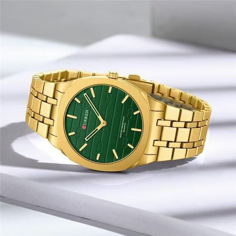 Orologio da Uomo Curren 8444 Acciaio Dorato Quadrante Verde Design Elegante lac