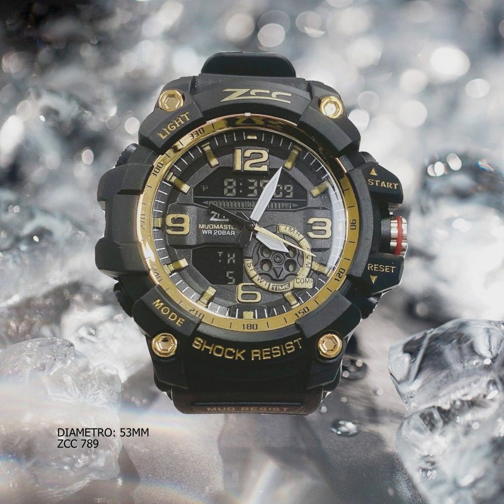 Orologio Polso Zcc 789 Digitale Sveglia Data Subacqueo Sport Dual Time Oro lac