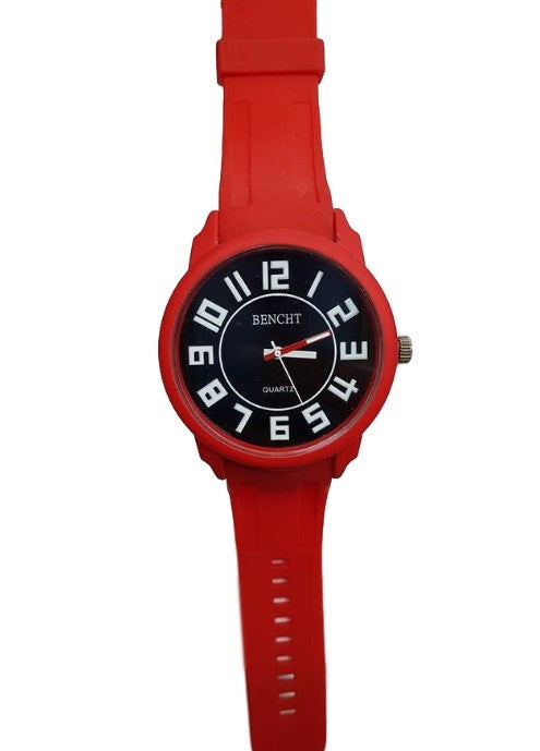 Orologio Da Polso Benchi Uomo Analogico Quarzo Sportivo Moda Gomma Rosso lac