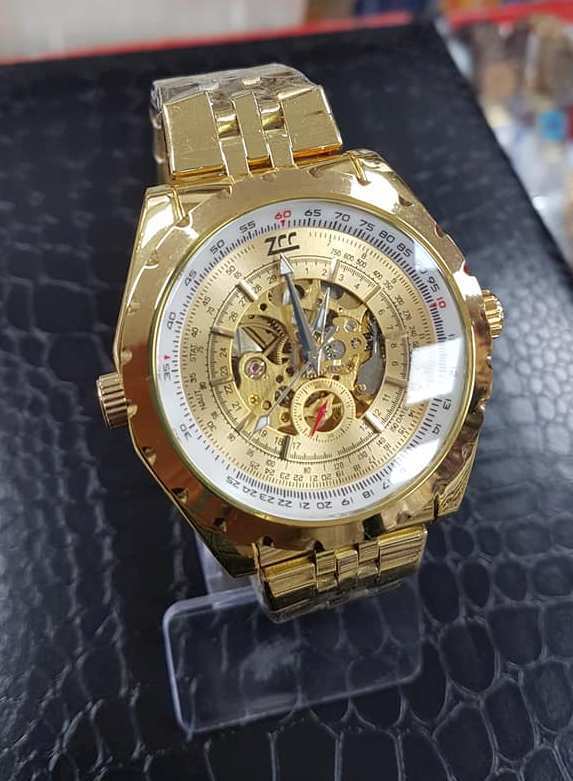 Orologio Da Polso Zcc Compass Uomo Automatico Meccanico Casual Dorato Oro lac