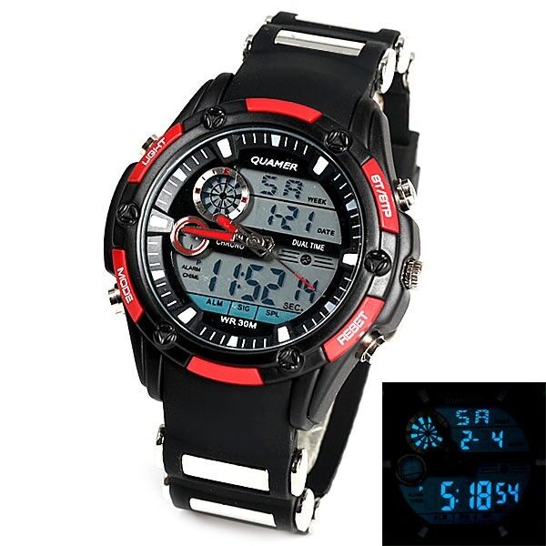 Orologio Polso Uomo Analogico Digitale Multifunzione XXL Quamer Military Ros lac
