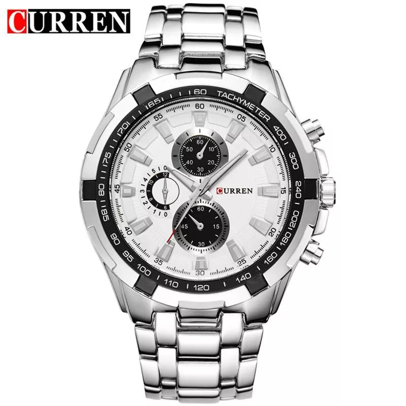 Orologio Polso Curren 8023 Uomo Analogico Quarzo Moderno Silver Quad Bianco