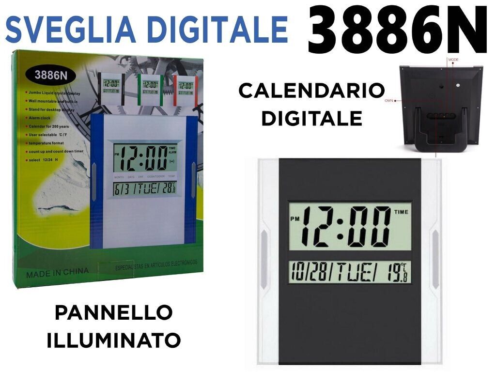 Orologio Da Parete Da Tavolo Digitale Display Lcd Calendario Termometro 3886 mar